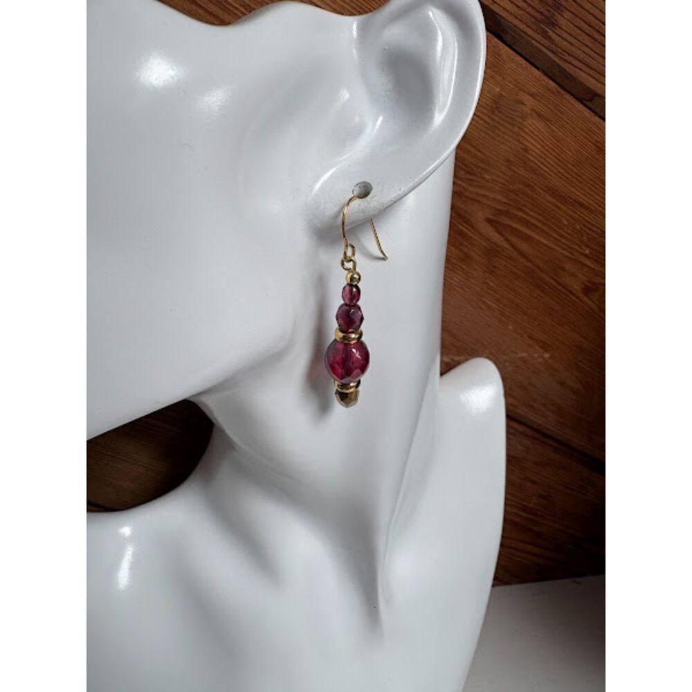 Faceted Gold-Tone Beaded Dangle Earrings 1.75"